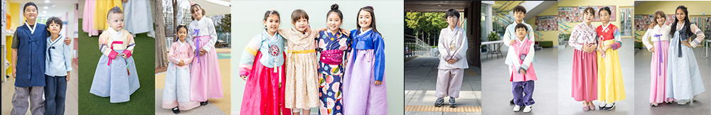 UHIS students wearing hanbok and traditional dress during a previous Korean holiday celebration